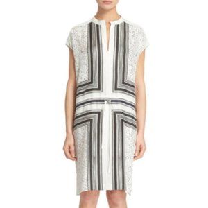 Vince Scarf-Print Drawstring-Waist Silk dress